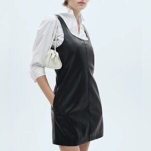 MNG Faux Leather Pinafore Dress